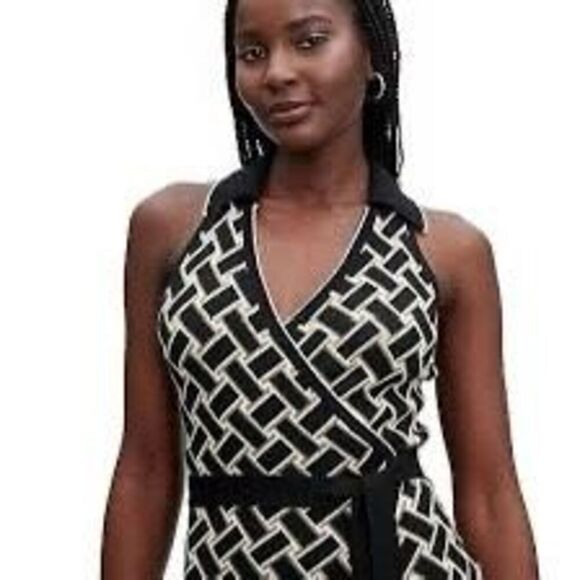 Diane Von Furstenberg X Target Size XXS Collared Midi Wrap Dress Black Geometric - Picture 4 of 13